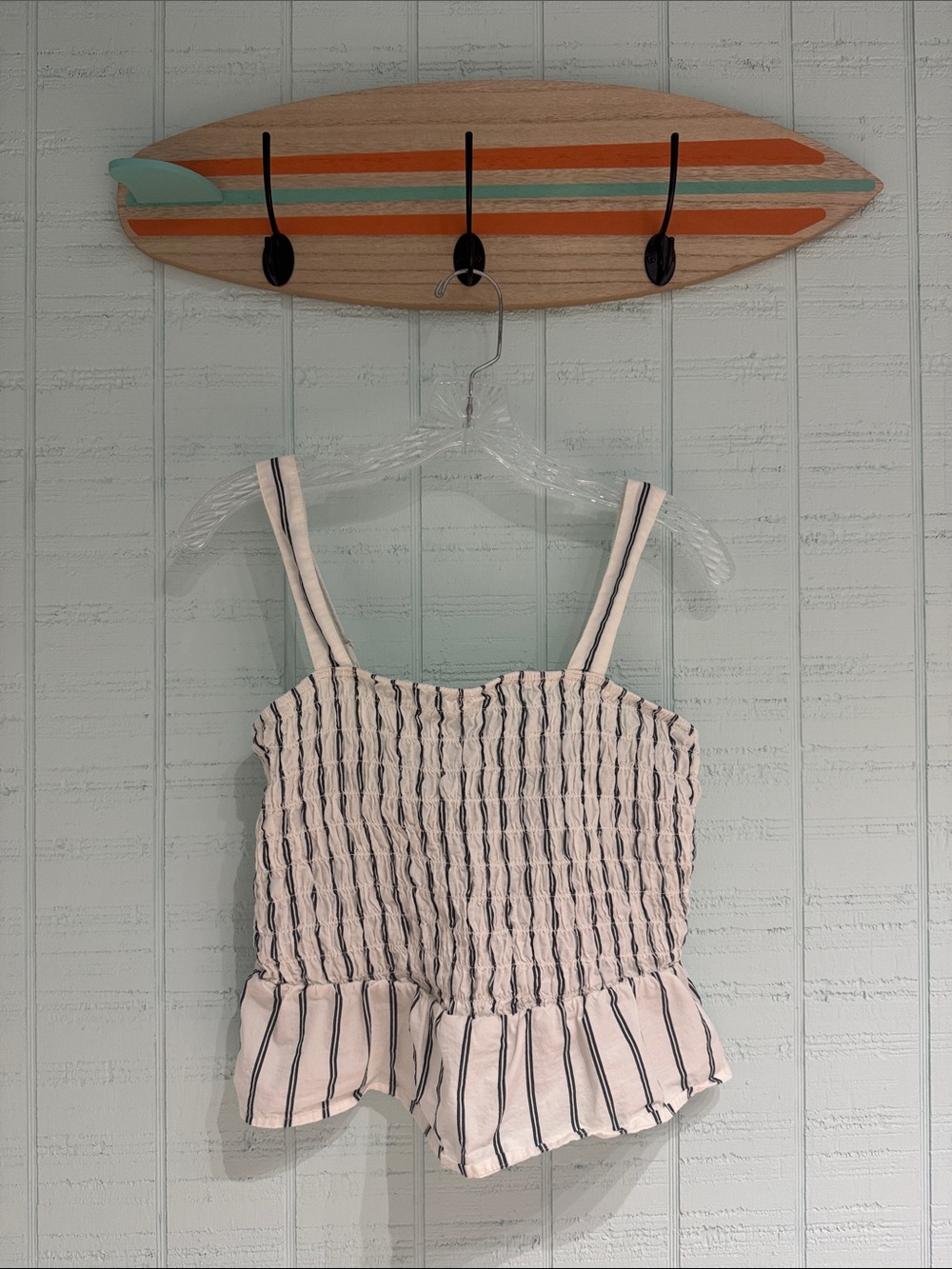 NWOT Old Navy Striped Smocked Peplum Cami Top - White with Navy Stripes